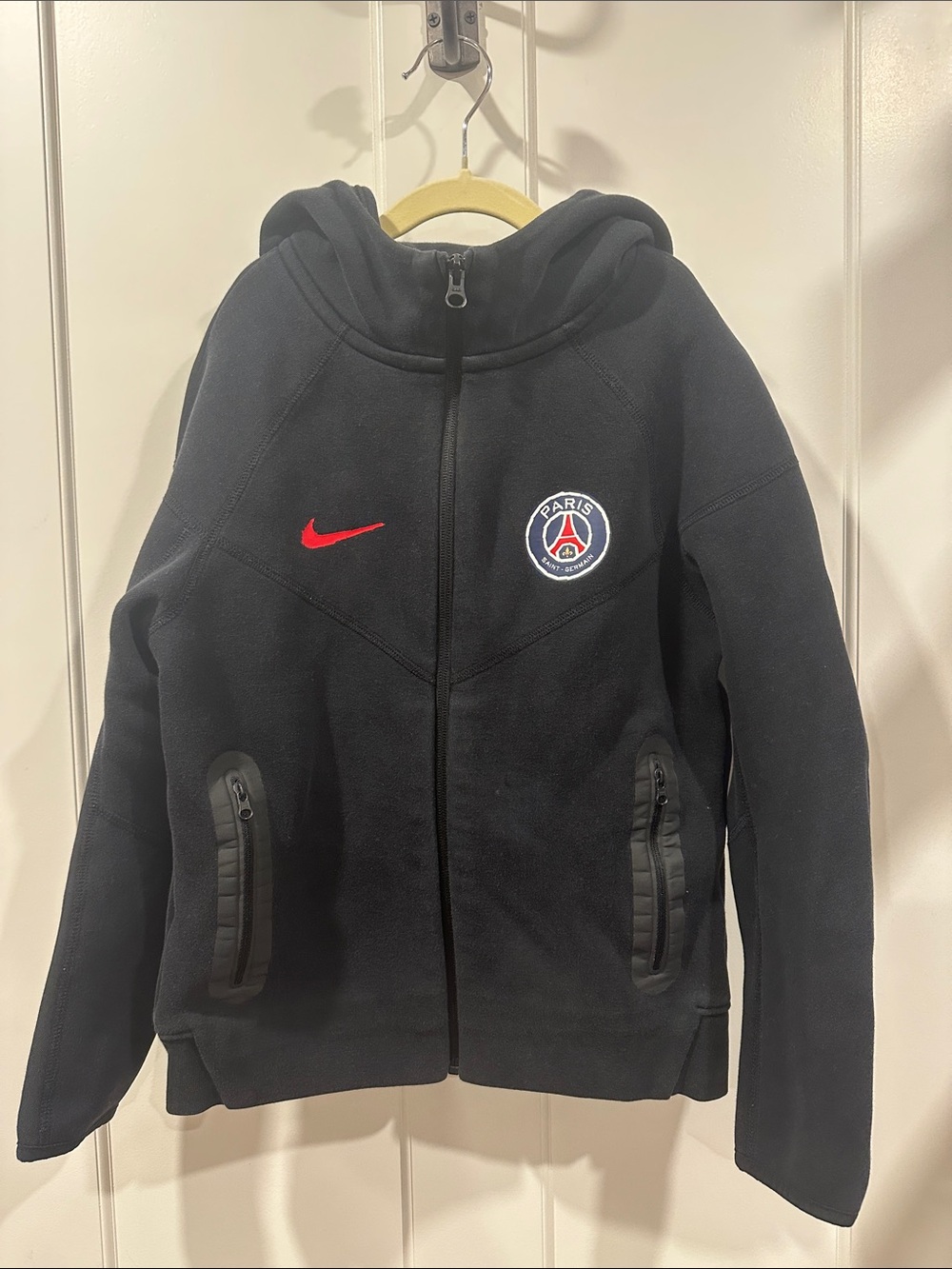 Nike Tech Black PSG Full-Zip Hooded Sweatshirt with Red Swoosh